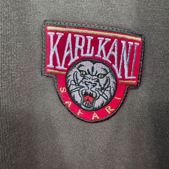 VTG 90s Karl Kani Olive Rugby Pullover Shirt L Embroidered Logo Contrast Collar - Picture 10 of 11